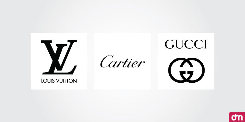 Louis Vuitton, Gucci, and Cartier Logos