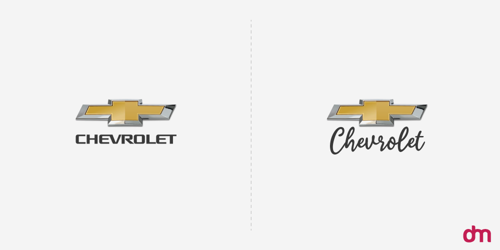 Chevrolet Logo - Original vs. Reimagined in Cursive Font