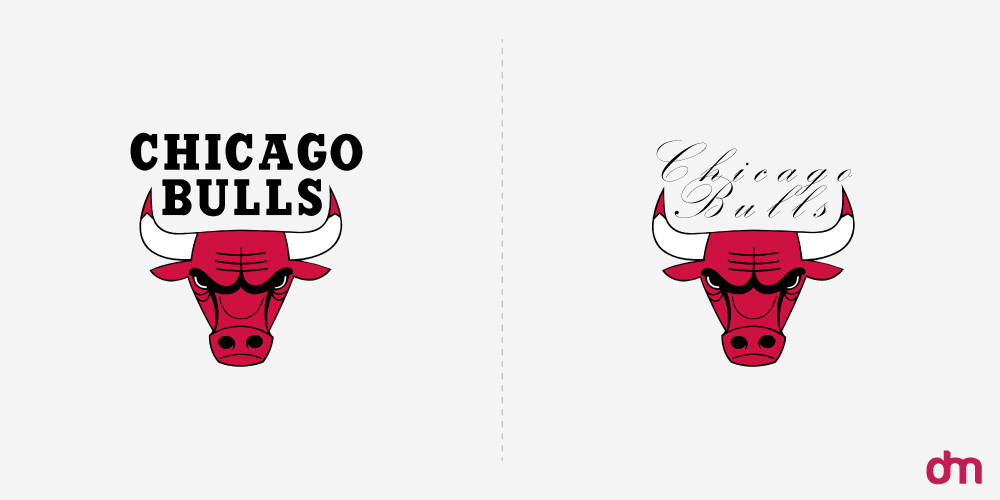 Chicago Bulls Logo - Original vs. Reimagined in Cursive Font