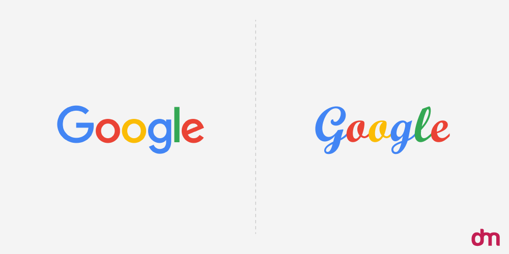 Google Logo - Original vs. Reimagined in Cursive Font