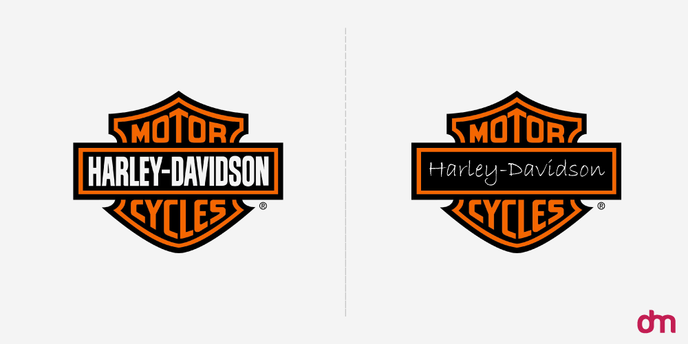 Harley Davidson Logo - Original vs. Reimagined in Cursive Font