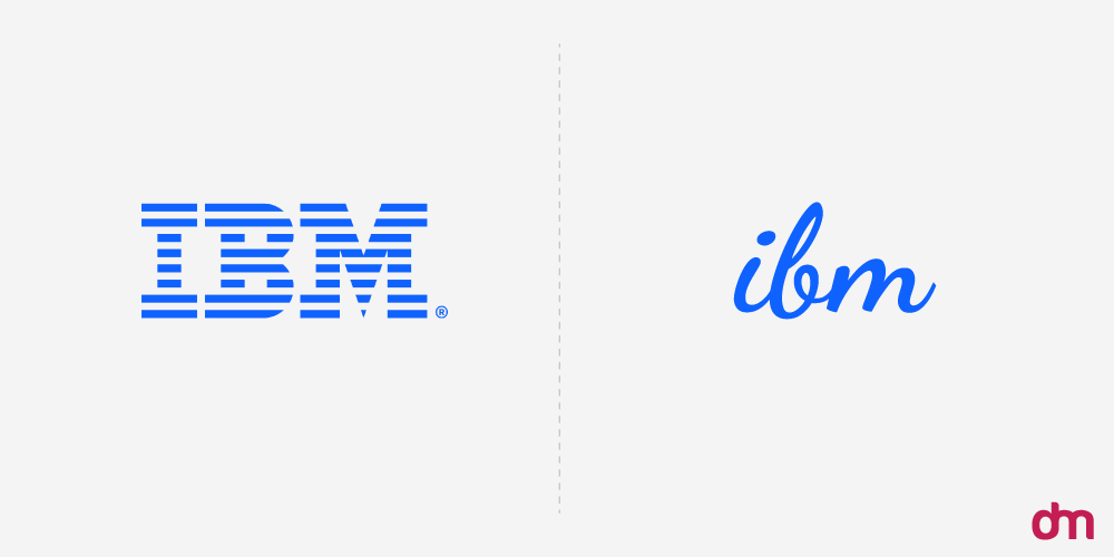 IBM Logo - Original vs. Reimagined in Cursive Font