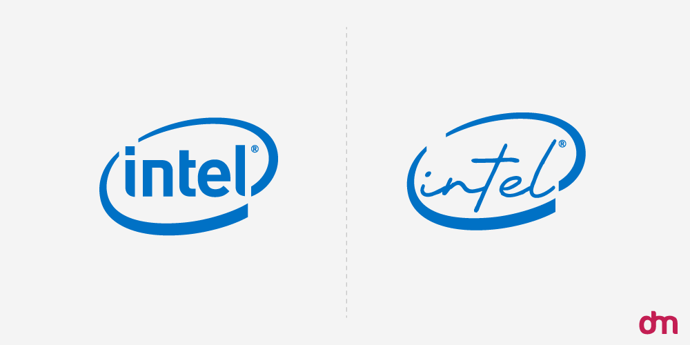 Intel Logo - Original vs. Reimagined in Cursive Font
