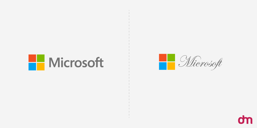 Microsoft Logo - Original vs. Reimagined in Cursive Font