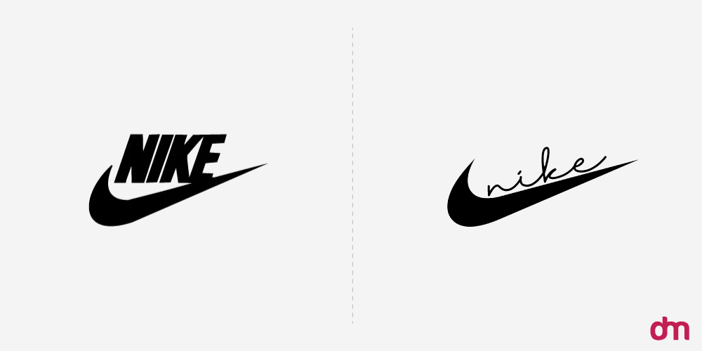 Nike Logo - Original vs. Reimagined in Cursive Font