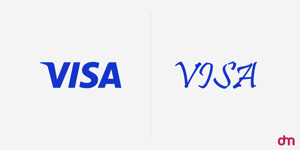 VISA Logo - Original vs. Reimagined in Cursive Font