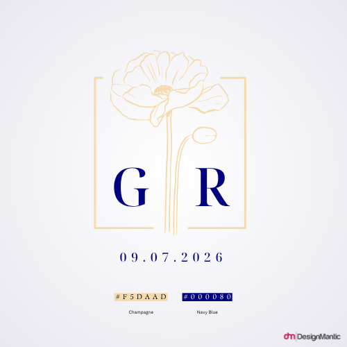Champagne and navy blue to achieve a classical and sophisticated image