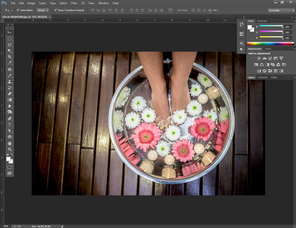 Pedicure with flowers and candle