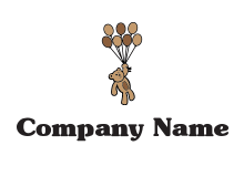 teddy bear floating with balloons animal logo