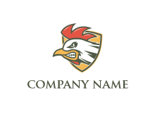 chicken coming out from shield logo