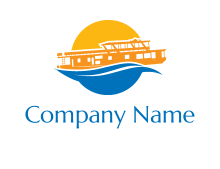 ship on water with sun behind logo