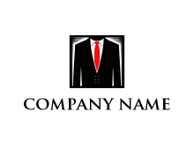 man in suit in square clothing logo