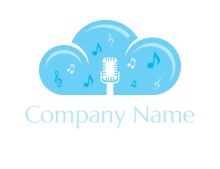 negative spacing of mic in cloud with music note logo
