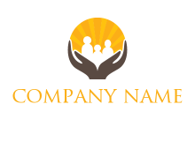 hand with negative spacing of family in sun daycare logo