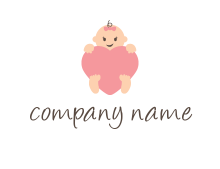 baby sitting behind and holding the heart daycare logo