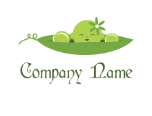 baby face in peas with flower daycare logo