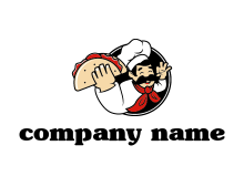 Mexican chef holding taco in circle food logo
