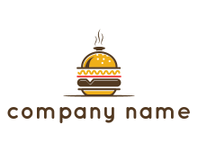 burger with a dish lid logo for an eatery