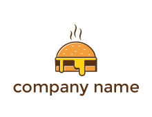 cartoonish burger with steam food logo