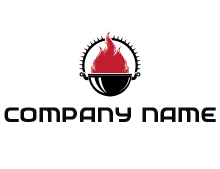 circle behind pot on fire food logo