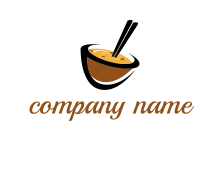noodles in bowl with chopsticks food logo