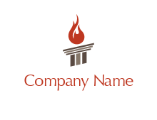 tilted tower with abstract fire logo