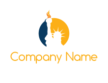 negative spacing Liberty statue holding torch on fire in circle logo