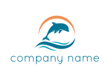 abstract curved line with dolphin and sea waves logo