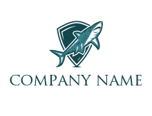 shark in front of a shield logo