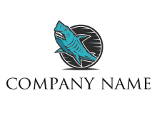 angry shark coming out from circle logo