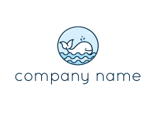 cute whale in circle with sea waves logo