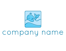 cute whale with sea in square logo