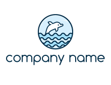 cute dolphin diving in sea in circle logo