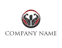 bodybuilder flexing in circle fitness logo