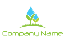 leaves with water droplets forming flower logo