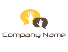 negative spacing hands in text bubbles logo