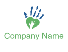 negative spacing hand in heart forming hand logo