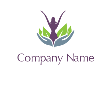 woman behind leaves and hands logo