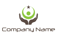 abstract people icon with star above hands logo