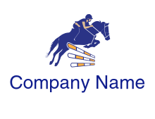 jockey jumping over hurdle with horse logo