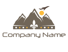 crown made of mountains with flying airplane logo