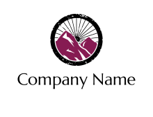 mountains with sun rays in circle logo