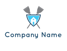 brooms behind house in shield logo