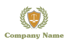 leaves with balance scale in shield logo