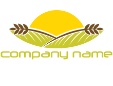 sunset over wheat stalks and farm logo