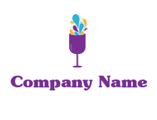 colorful water splashes in vine glasses logo