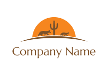 sun behind wolves and cactus logo