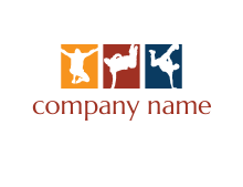 negative spacing dancers in squares logo