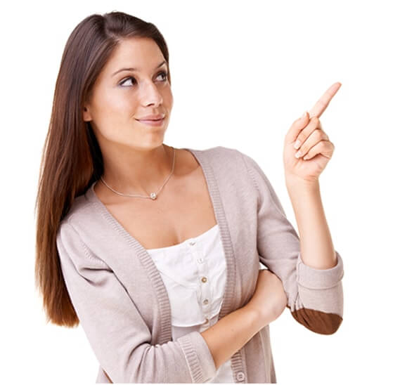 Girl pointing at left with Finger