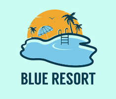 sun behind palm trees and swimming pool logo
